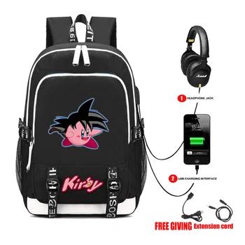 

Kirby Star Designer Game Book bag Rucksack Student School Bag For Boys Girls Travel Backpack USB Port Mochila Black Backpack