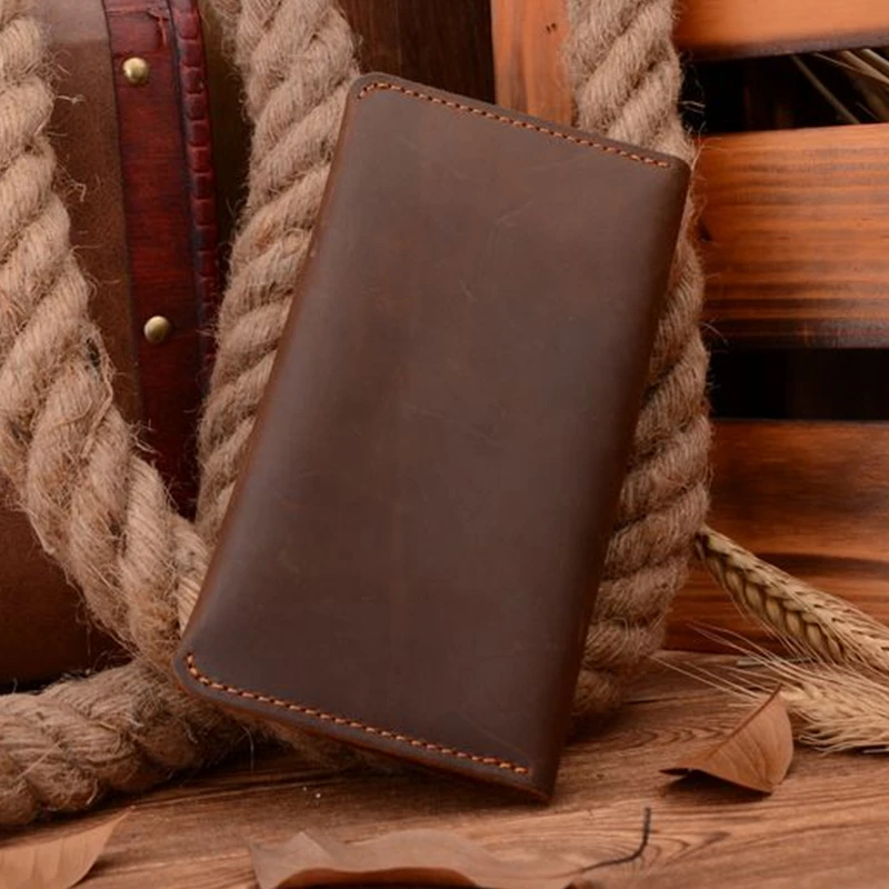 Koop Cowather 2019 Hoogwaardige Koe Echt Crazy Horse Lederen Mannen Portefeuilles Lange Zwart Of Koffie Mode Man Purse 104 Gratis verzending