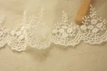 off White embroidered gauze lace, antique lace trim, vintage scalloped trim lace, 2 yards scallop trim lace embroidered kimono