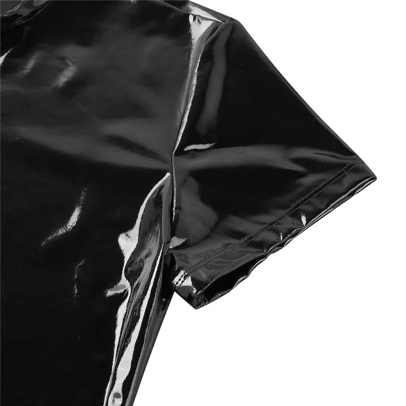 Сексуальная мужская ПВХ кожа мокрого вида футболка жилет стрейч майка латексная Клубная одежда сценический костюм облегающая футболка Топ