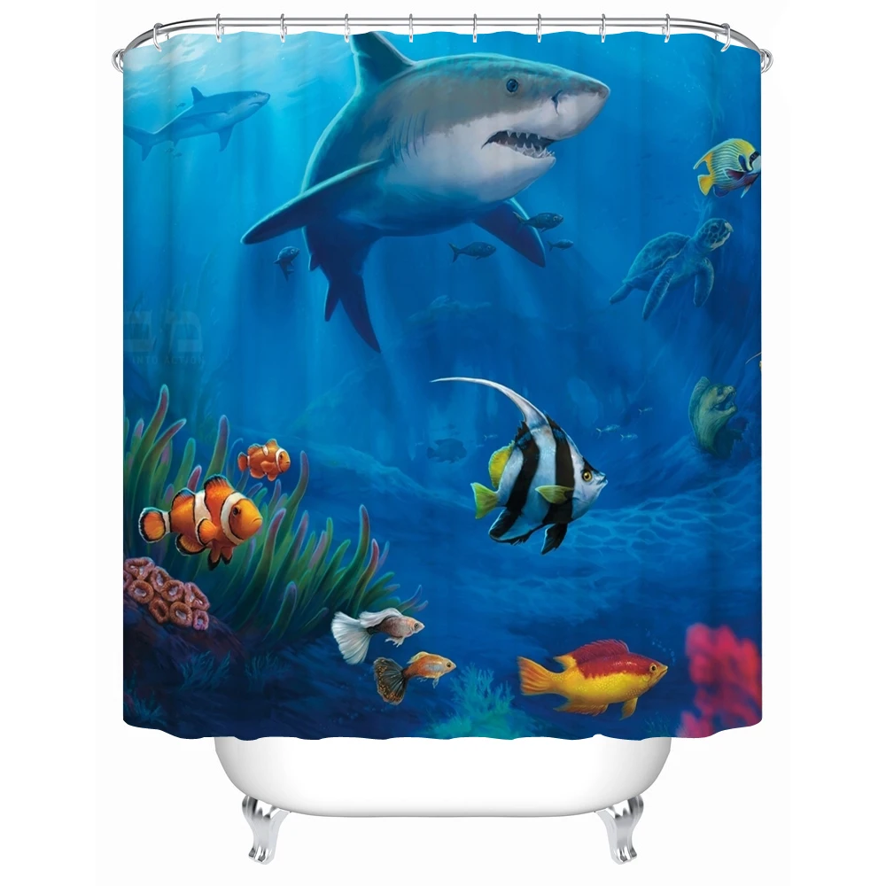 Vixm Bathroom Curtain Ferocious Sea Sharks Waterproof Fabric shower