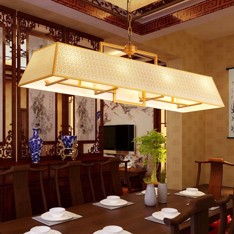 

Chinese style rectangular pendant lamps restaurant LED living room lamps creative personality iron pendant light Z027647