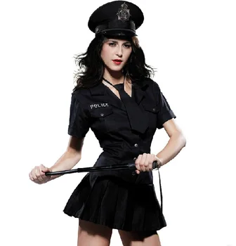 

Women's Black Short Sleeve Policewoman Uniform Dress Sailor Suit Sexy Pub Party Outfit Cosplay Costumes