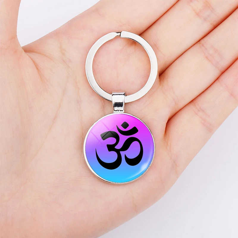 Брелок для ключей Om Yoga с символом Будды двойное лицо из нержавеющей стали