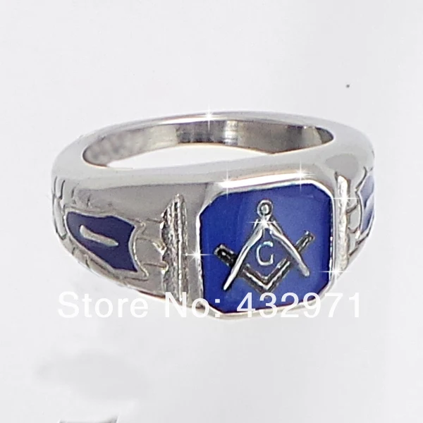 

316L Stainless steel antique blue masonic stone blue lodge signet freemason ring For Men Fashion Accessories Punk Band Jewelry