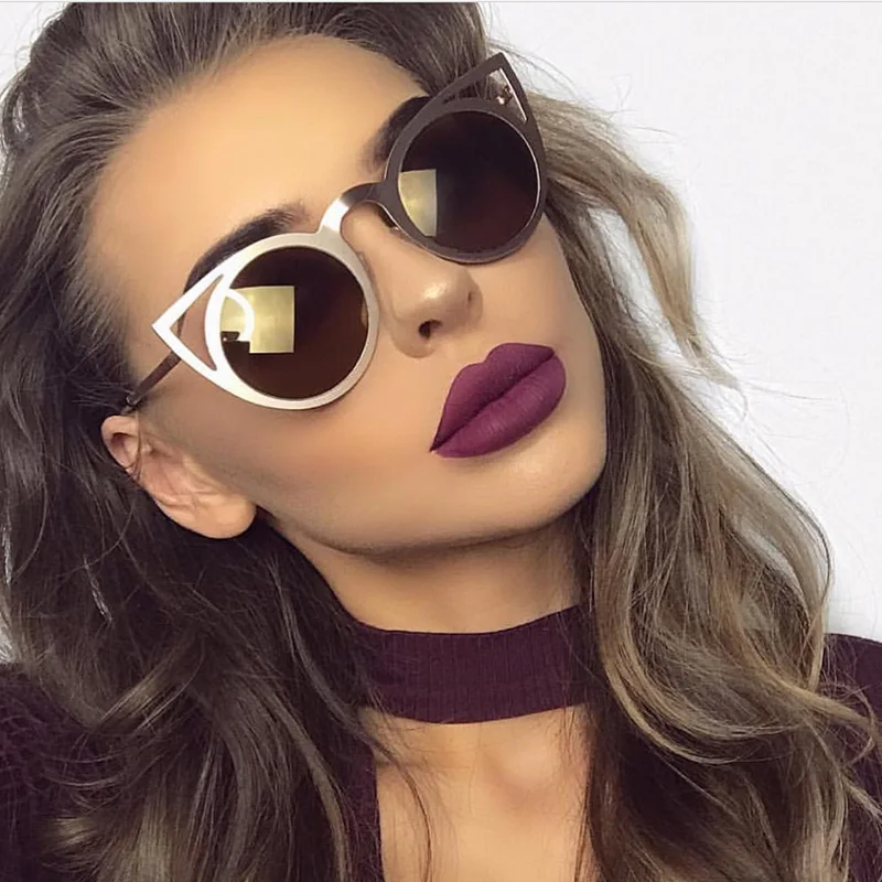 ROYAL GIRL 2018 New Women Sunglasses Vintage Cat Eye Sun glasses Metal Eyeglasses Frames Mirror