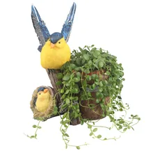 Birds Feeding Artificial Flowers Succulent Plants Flower Pot Cactus Planter