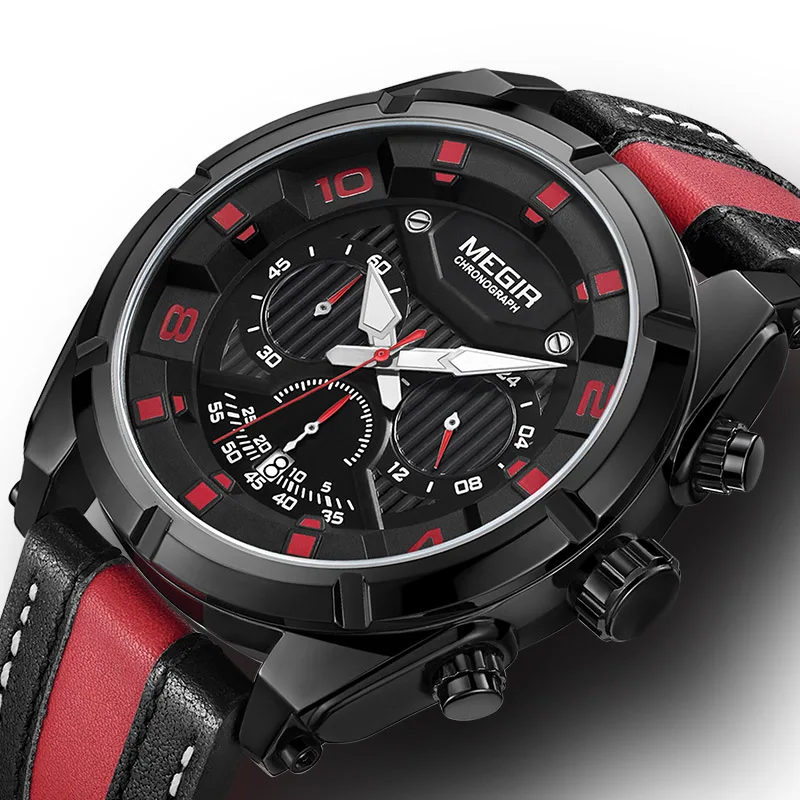 Megir Watches Men's Wrist Watch Man Luxury Design Quartz Clock Chronograph Men's Wrist Watch Military Sport Watch Waterproof