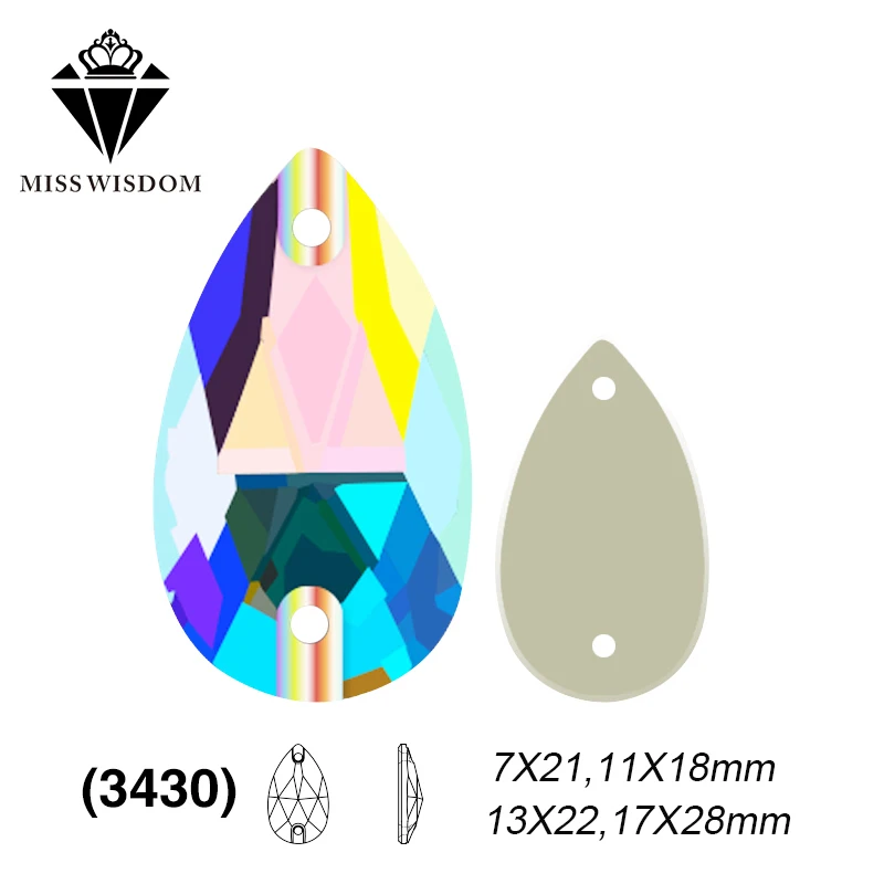 

2018 New product high quality flat glass double hole sew-on rhinestones Drop shape AB color diy accessories