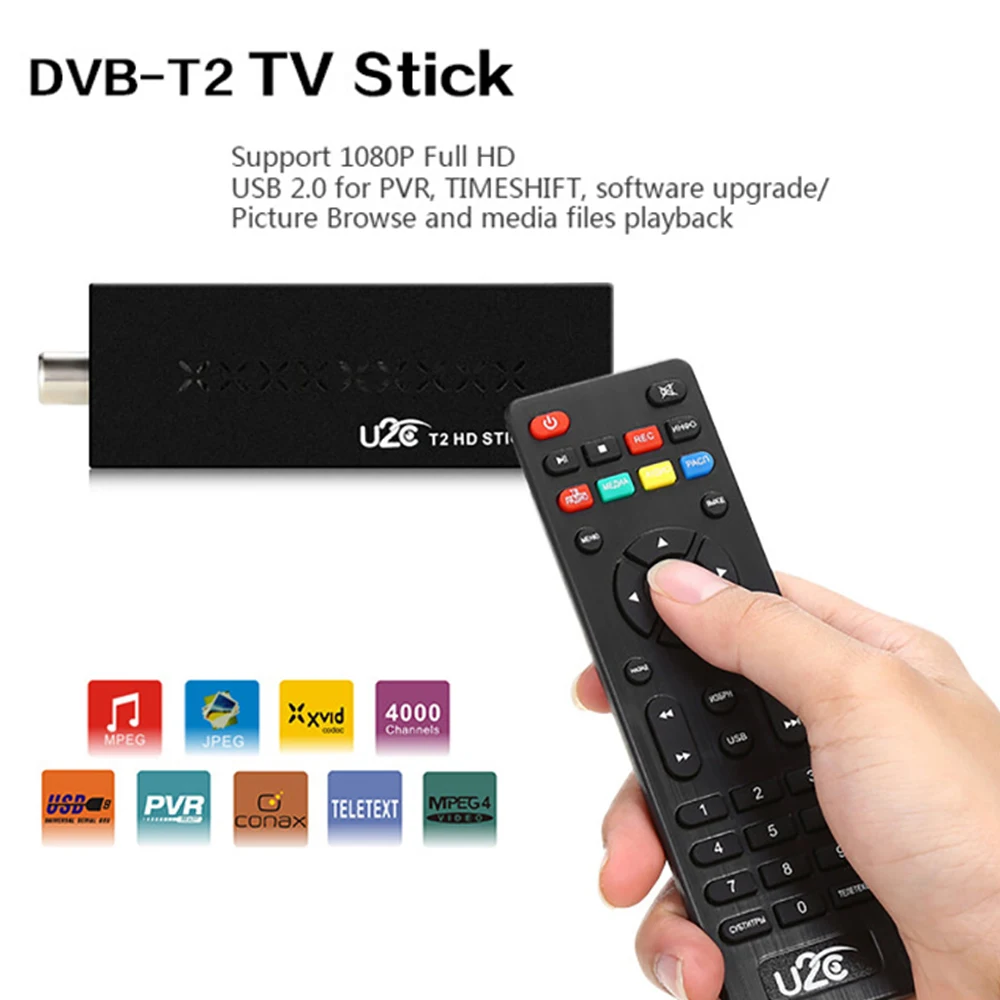 DVB-T2 u2c t2 HD 1080P tv Stick цифровой наземный ТВ приемник H.264 MPEG4 1080p USB 2,0 ТВ-тюнер