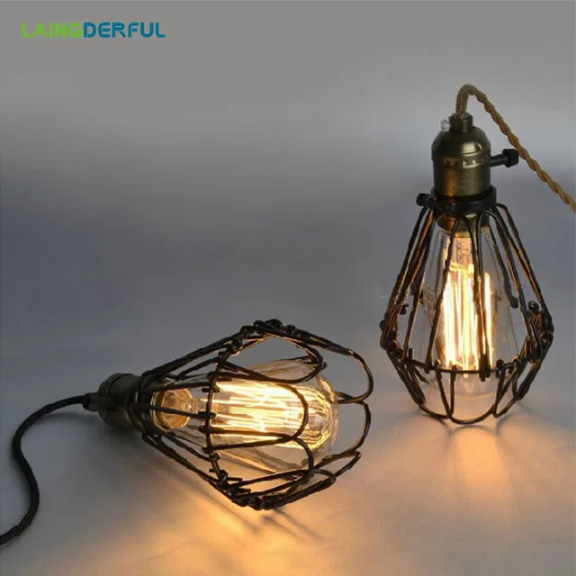 LAINGDERFU Iron Vintage Wire Lamp Cage DIY Industrial Lampshade Lamp
