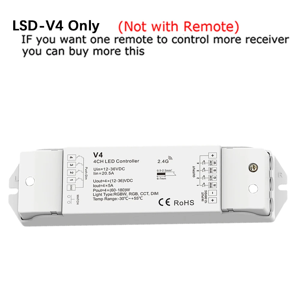 Светодиодный затемнитель 12V 4x5A 20A выход приемник Цифровой индикатор V4 с RS6 беспроводной Радиочастотный пульт 4 канала тусклый отдельно диммер - Цвет: LSD-V4 Only