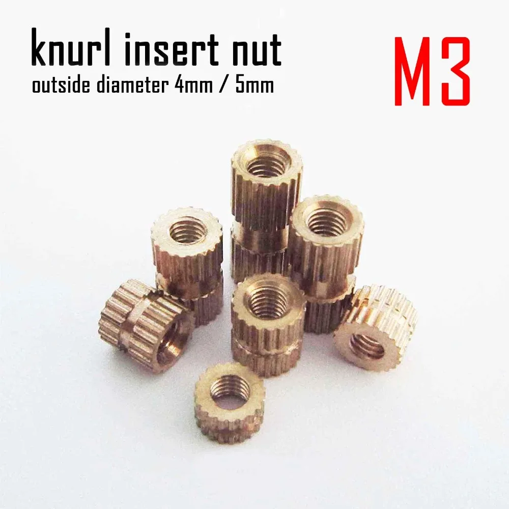 

25pcs M3 Solid Brass Pure Copper Metric Thread Knurl Insert Nut Nutsert Round Shape Outside Diameter OD 4mm/5mm Length=3-12mm