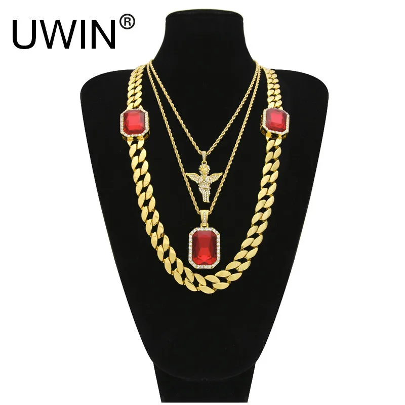 Buy UWIN Men's Hip hop Jewelry Set 30" 2 Gem Cuban