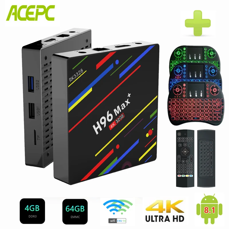 

ACEPC Smart TV Box H96 Max + Android 8.1 RK3328 4GB RAM 64GB ROM 2.4G 5G Wifi H.265 Android TV Box A5X Plus Set-top Box