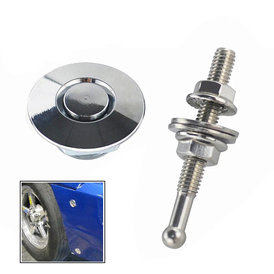 

Universal Aluminum PAIR PQY Push Button Billet Hood Pins Lock Clip Kit Silver
