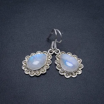 

Natural Rainbow Moonstone Handmade Indian 925 Sterling Silver Earrings 1 1/4" S1657