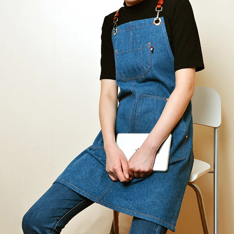 Denim Apron Leather Strap K44-3