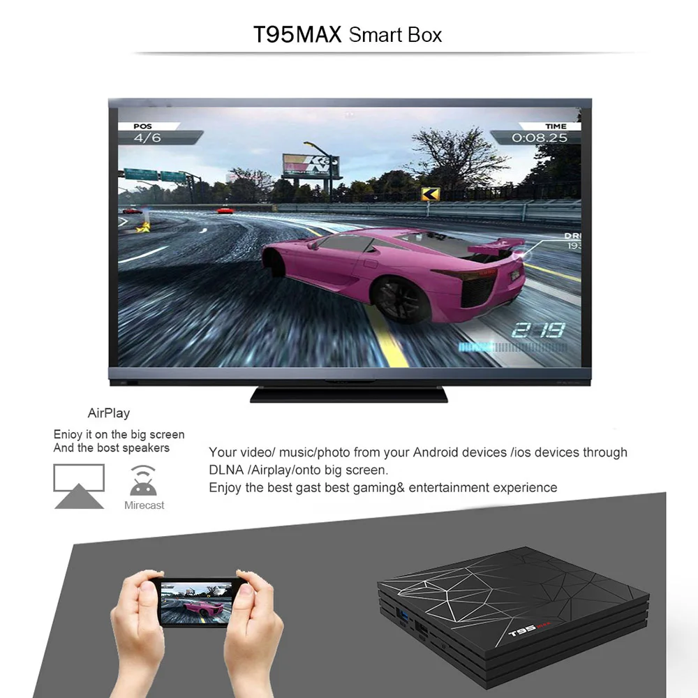 T95 Max tv Box Android 9,0 четырехъядерный процессор Allwinner H6 4 Гб ОЗУ 64 Гб ПЗУ 3D плеер 6K HDR Smart tv бокс с пультом дистанционного управления ТВ