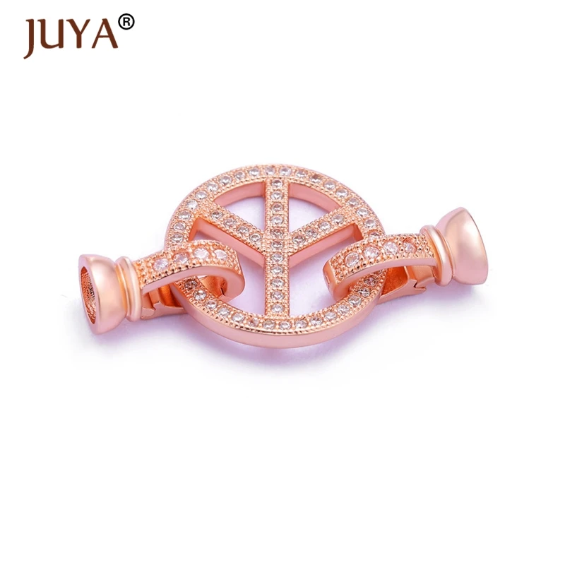 Peace Clasps For Jewelry Making Gold Rose Color Copper Zircon Clasp Connector DIY Pearls Beads Jewellery Findings | Украшения и