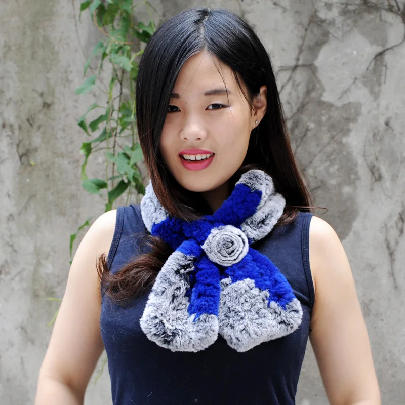 

Free Shipping CX-S-35A Real Rex Rabbit Fur Hand Knitted Real Fur Scarf for Women
