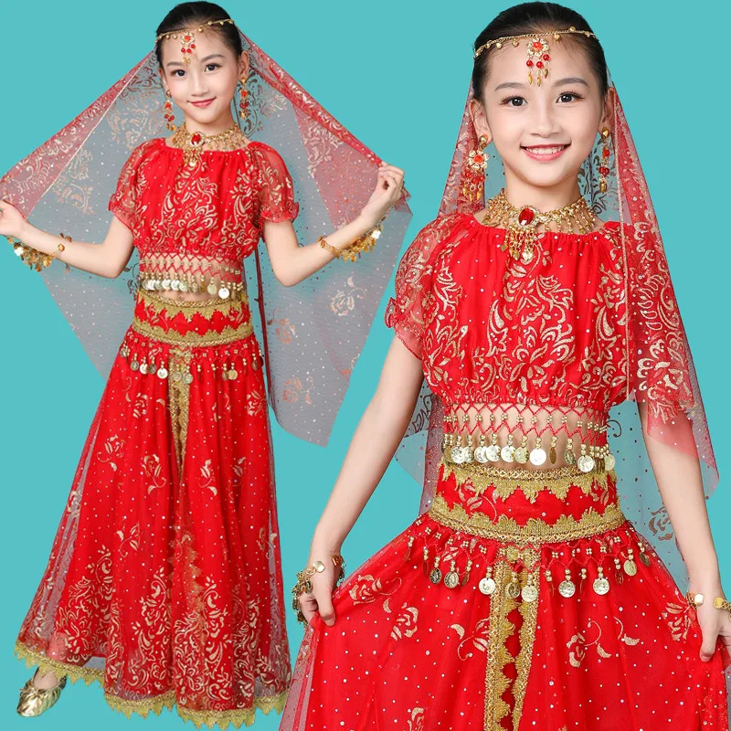 Детские индийские костюмы для танца живота, египетские вечерние костюмы для выступлений, танцевальная одежда Для Болливуда, Восточный Костюм для Хеллоуина