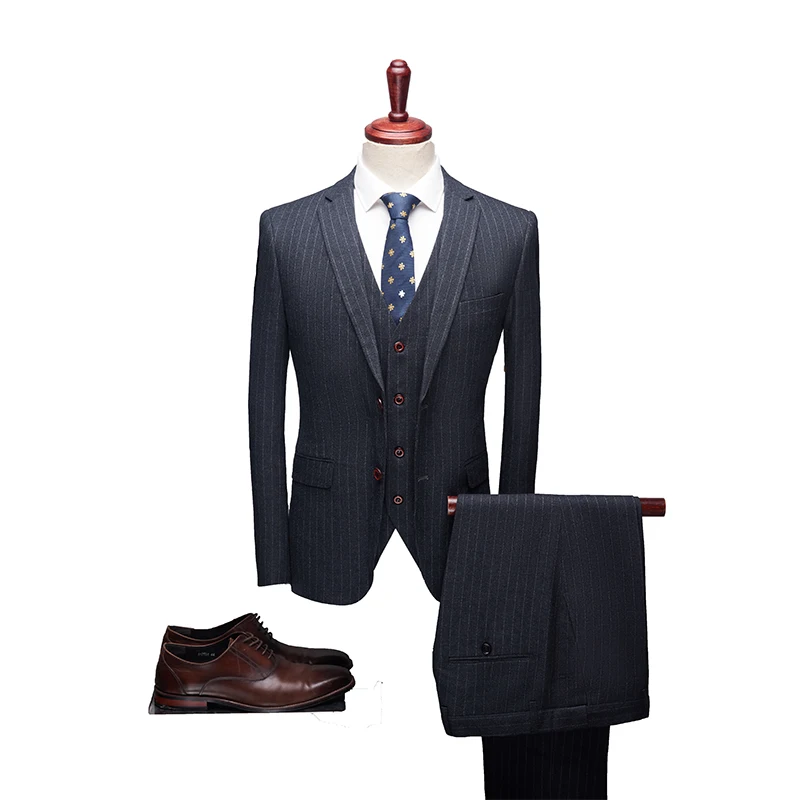 Black Striped High quality Mens Wedding suits Formal Notched lapel Suits 3 Pieces Wedding Groom Tuxedos Prom Slim Fit suits Black Striped High quality Mens Wedding suits Formal Notched lapel Suits 3 Pieces Wedding Groom Tuxedos Prom Slim Fit suits
