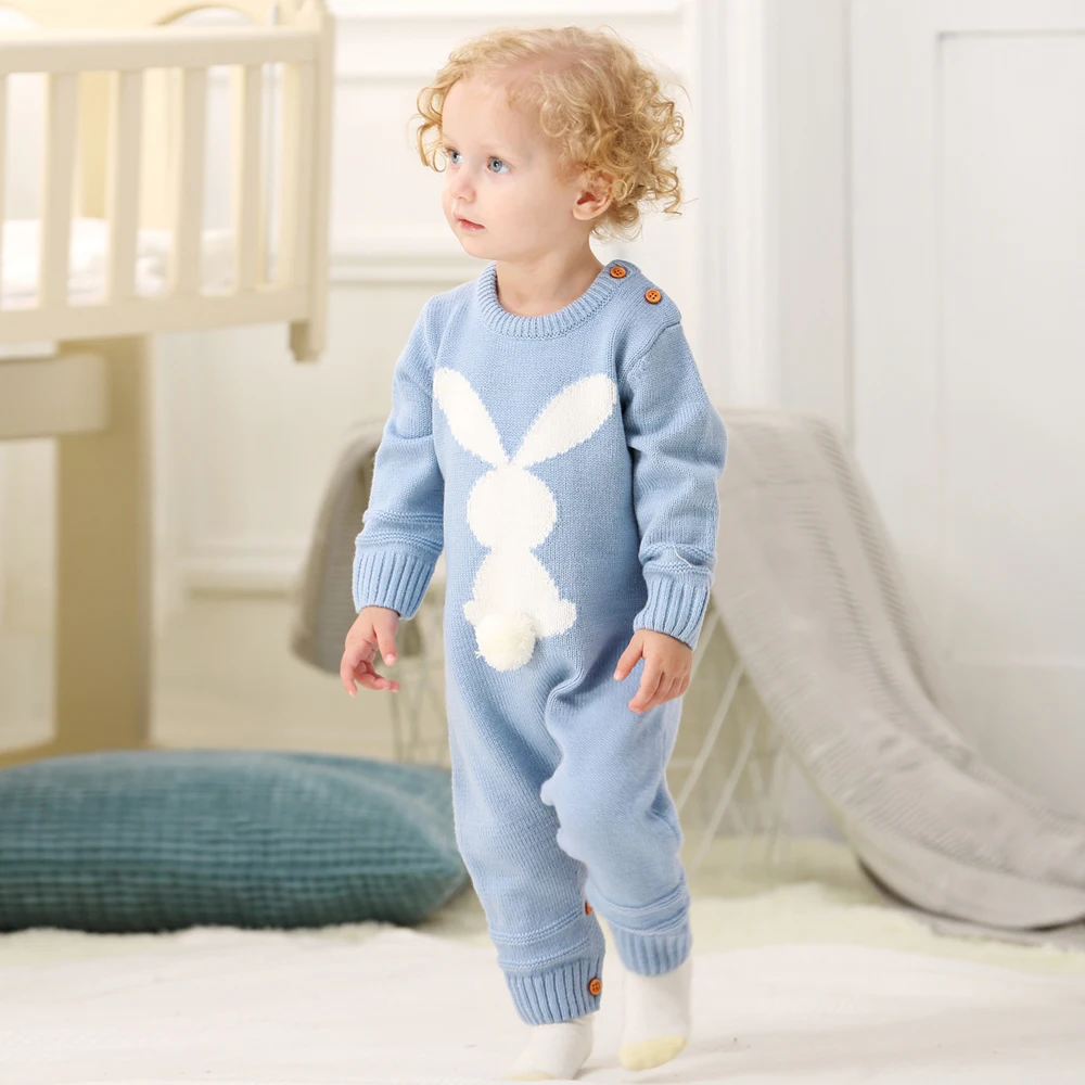 Rabbit Knitted Bunny Rompers for Newborns Jumpsuits Infant Bebes Boy Girl Long Sleeve Overalls Toddler Children's Easter Outfits