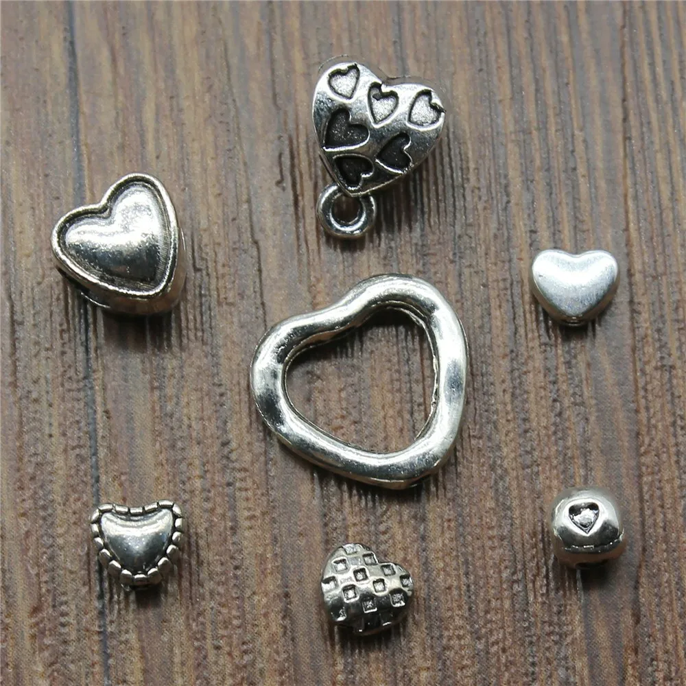 

40pcs/lot Heart Beads Charms Antique Silver Color Heart Beads Charm Jewelry Accessories Diy Beads Charms