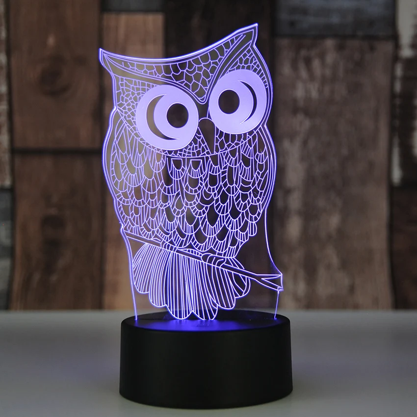 Kawaii животное сова 3D ночник 7 цветов Изменение светодиодный настольная лампа