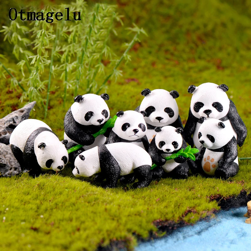 4pc Cute artificial Giant panda figurines miniatures animal ornament fairy garden gnome resin home decorations accessories9