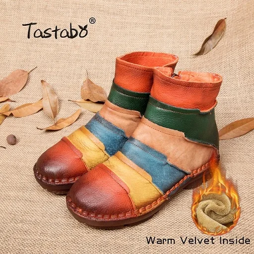 Tastabo/Ботинки martin; ботильоны из натуральной кожи; винтажная Повседневная обувь; фирменный дизайн; женские ботинки ручной работы в стиле ретро размера плюс - Цвет: winter boots 1