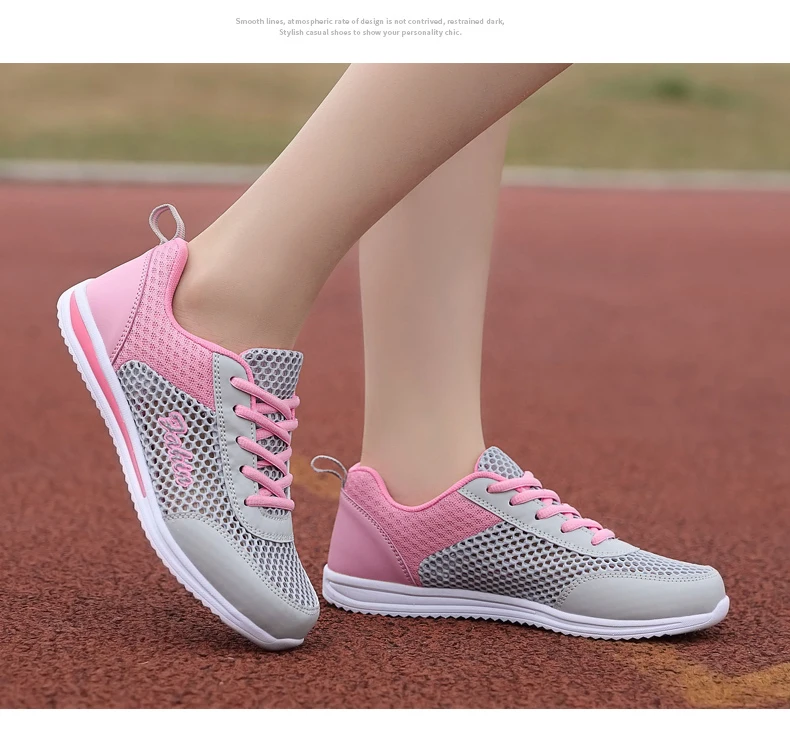 Новинка; женские кроссовки из сетчатого материала; спортивная обувь для бега; Женская легкая дышащая обувь на плоской подошве для тенниса и студентов; нескользящая обувь