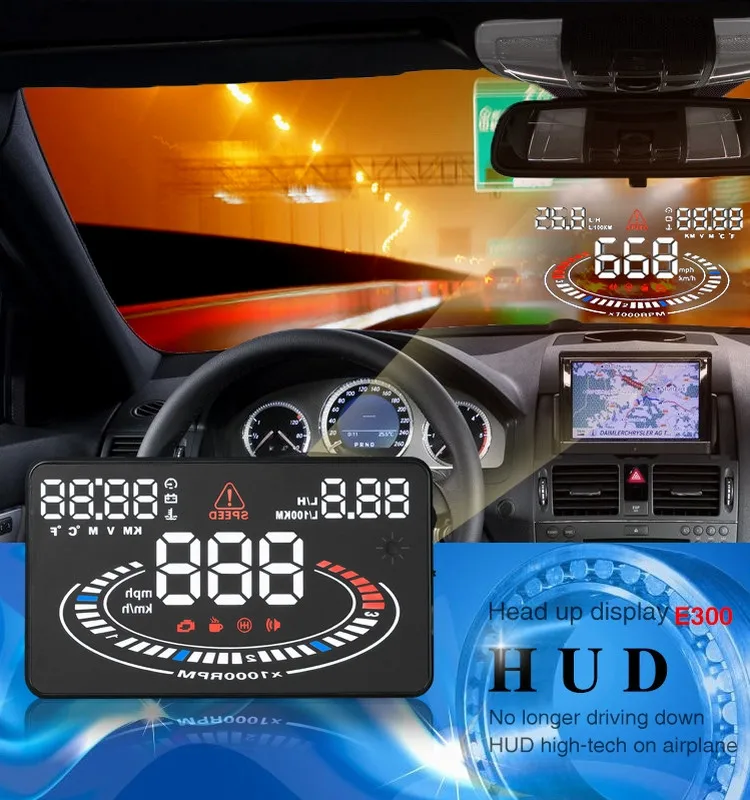 Universal E300 5.5 HUD Car Head Up Display OBD II Monitor Auto Digital Speedometers Overspeed Warning Windscreen Projector -24