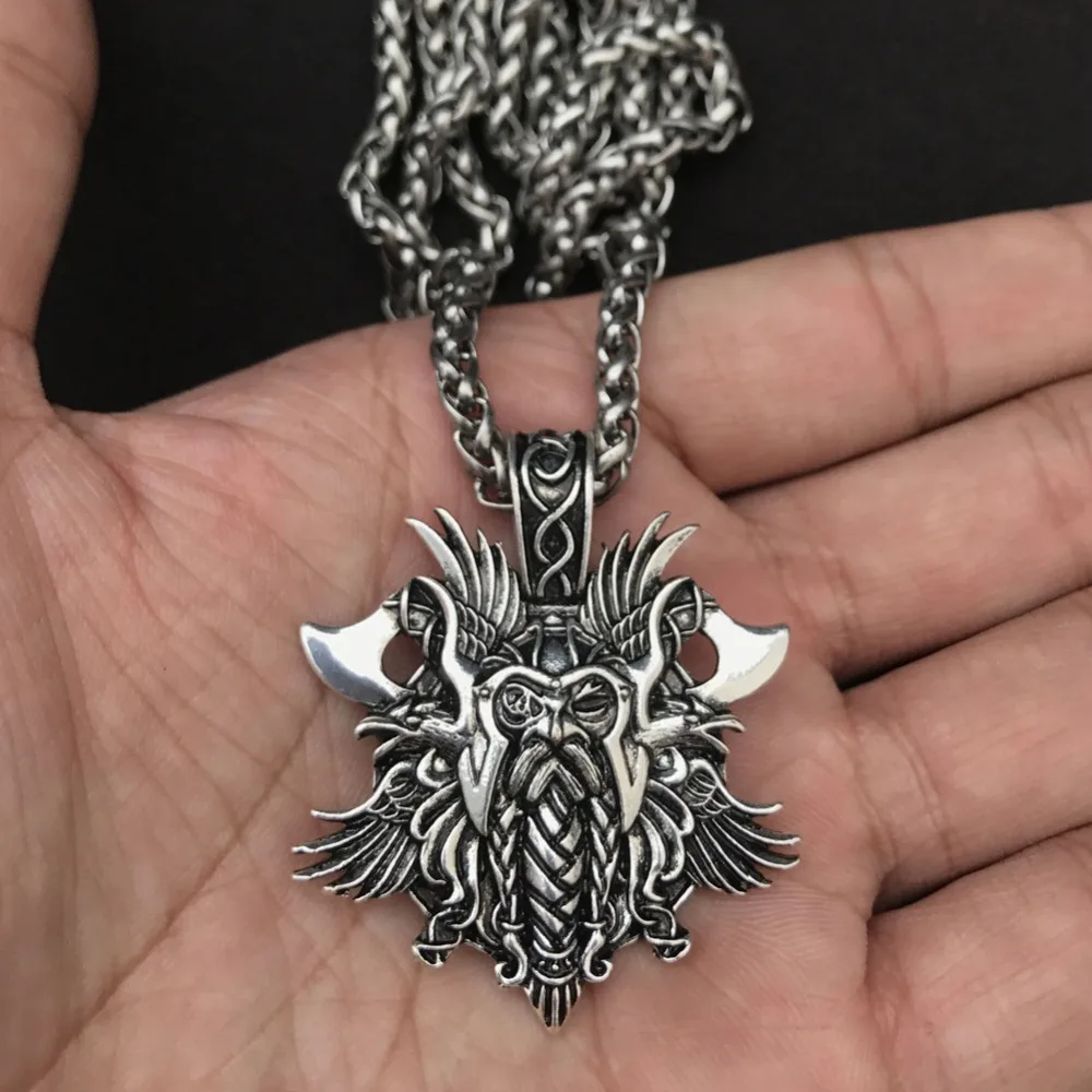 

1pcs Viking Odin By Helena Rosova Necklace Pendant Heathen Men Pendant Norse Jewelry Viking Cross Raven Double AXES Free ship