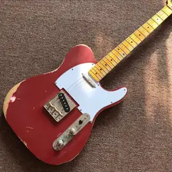 Заказной магазин. TELE 6 струн клен гриф красная электрическая гитара, telecaster gitaar relics by hands guitar ra. реальные фотографии