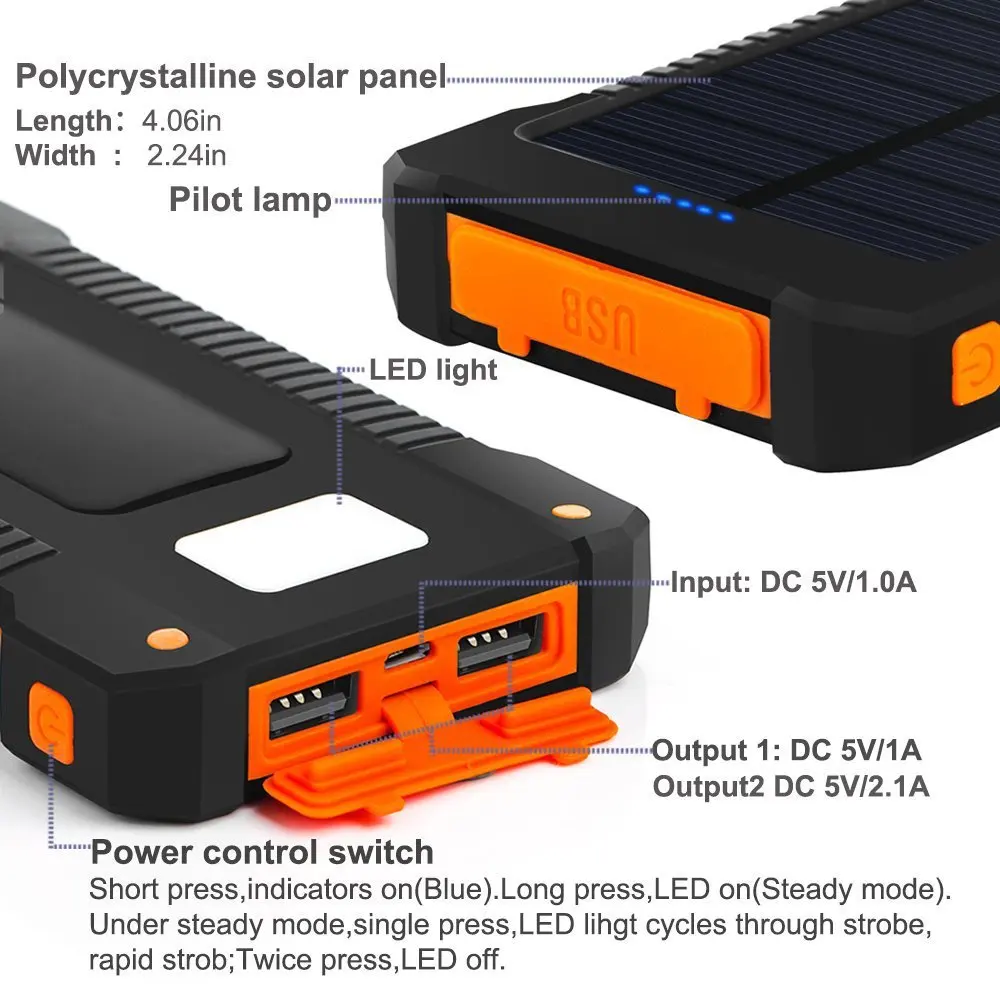  Top Solar Power Bank Waterproof 30000mAh Solar Charger Ports External Charger Powerbank for Xiaomi 