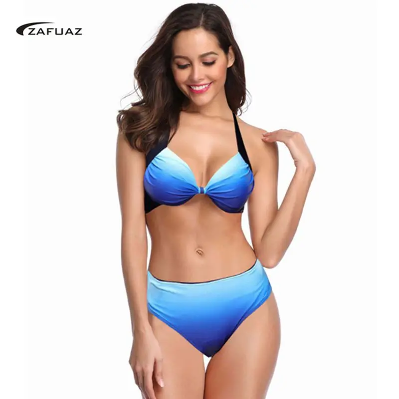 Günstige Bikini Set 2020 Push Up Bademode Frauen Retro Badeanzug Gradienten Plus Größe Bademode Vintage Bikinis Weibliche Biquini Badeanzug XL