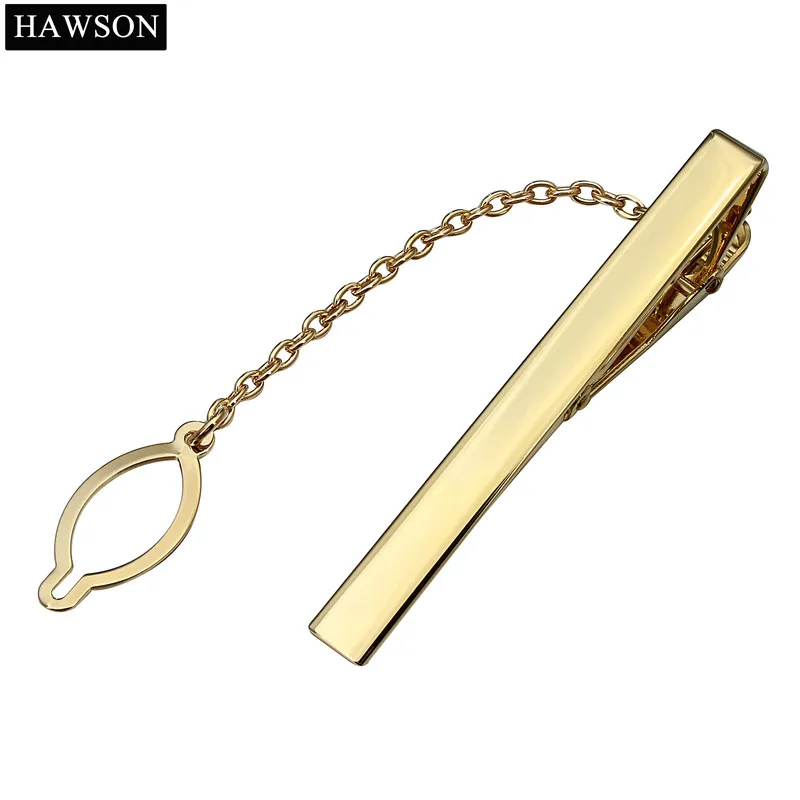

HAWSON Luxury Tie Clip with Gold-Color Chain New Designer Skinny 0.2" Neck Tie Pin Free Shipping