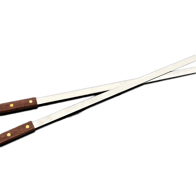 Barbecue Stainless Steel Flat Meat Skewers With Wooden Handles Outdoor Barbecue Grills BBQ Forks Accessories Roasting Fork 60cm