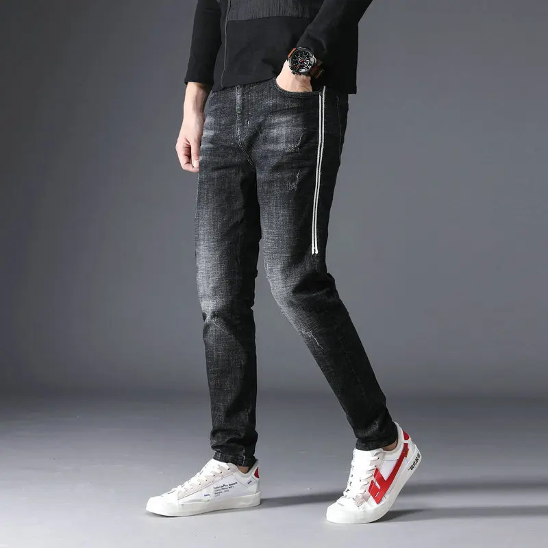 UMMEWALO джинсы черные из денима мужские Стрейчевые обтягивающие джинсы мужские Боковые Полосатые дизайнерские тонкие прямые повседневные