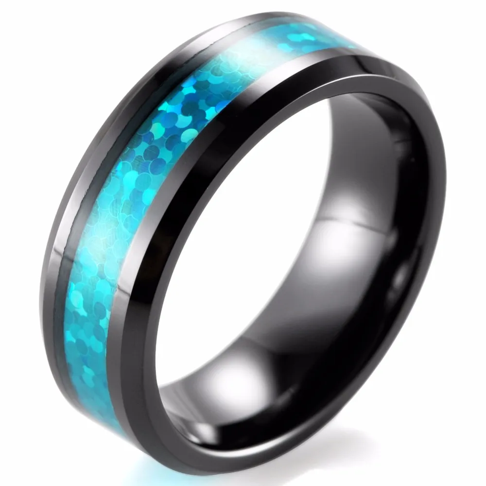 SHARDON Black Ceramic Wedding Band with Beveled Edges and