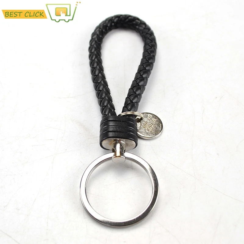 Black PU Leather Keyring Rope Keychain Woven Keychain Metal Auto Car