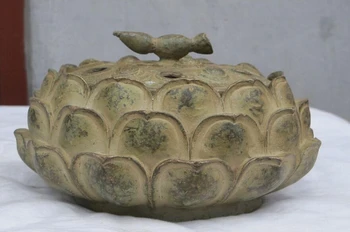 

free shipping S2290 7" China bronze hand-carved vintage Lotus Root hole incense burner censer