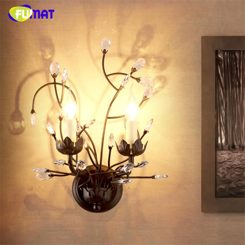 

FUMAT American Metal Retro Wall Lamps K9 Crystal Bed Room Bedside Wall Lightings For Living Room Vintage Aisle Crystal Wall Lamp