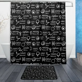 

Abstract Vintage Character Waterproof Polyester Fabric Shower Curtain with Hooks Doormat Bath Floor Mat Bathroom Home Decor
