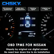 CHSKY TPMS OBD Para Nissan new X-trail Qashqai Tiida Teana OBD monitoramento do sistema de monitoramento de pressão dos pneus sensor de segurança alarme