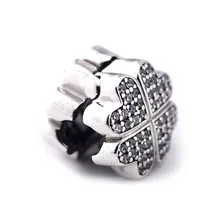DIY Подходит для Pandora Braclets лепестки любви клип Подвески с прозрачным кубическим цирконием серебряные бусины 925 пробы
