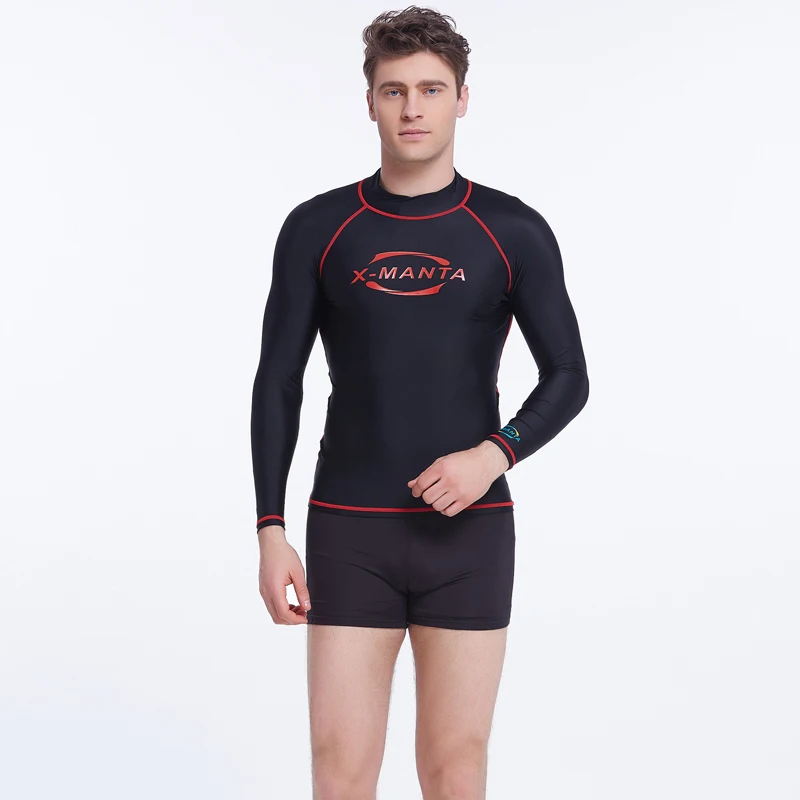 2016 New High Neck Rashguard Men Letter Print Rash Guard Swimwear Surf Diving Tops Man Long