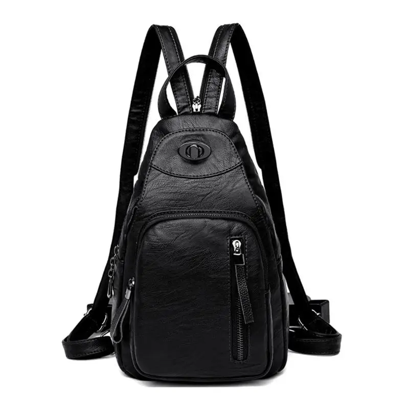 Женская сумка из искусственной кожи на груди рюкзак школьный рюкзак дорожные сумки на плечо - Цвет: Черный